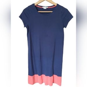 Boden T Shirt Dress 6 US Color Block Navy Blue Orange Cotton Short Sleeves